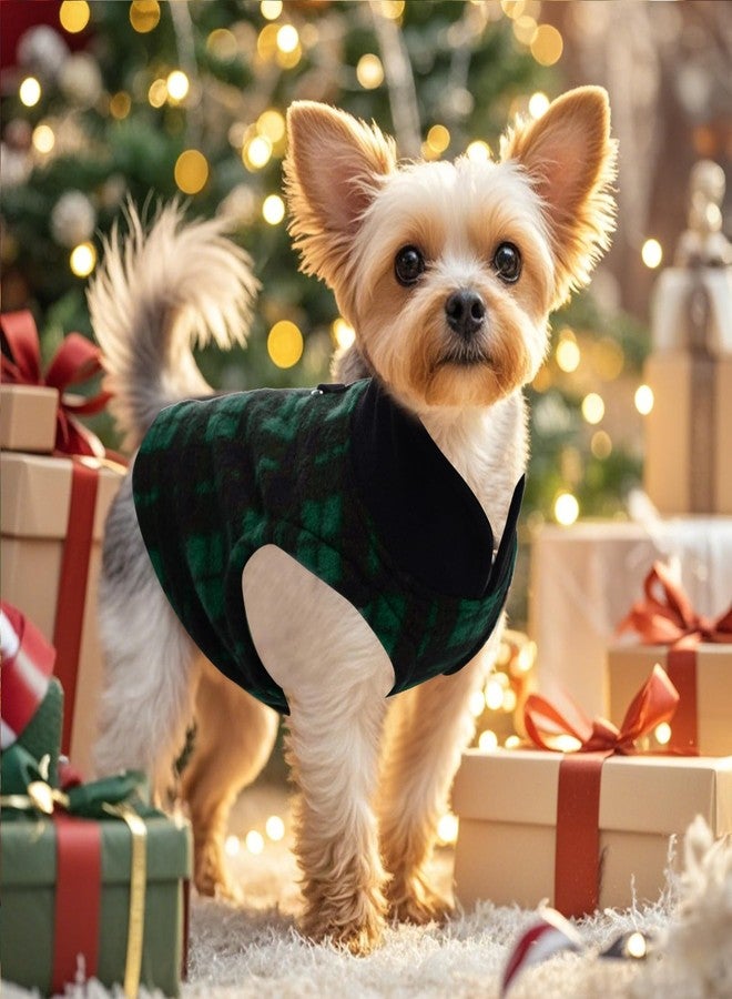 Rbenxia 1 PC Plaid Dog Sweaters with Leash Ring Soft Fleece Vest Dogs Pullover Warm Jacket Pet Dogs Clothes Winter Dog Outfits for Small Puppy Cat Pets (Green and Black, Medium) - Image 4